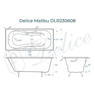 Ванна чугунная Delice Malibu DLR230608 170x70